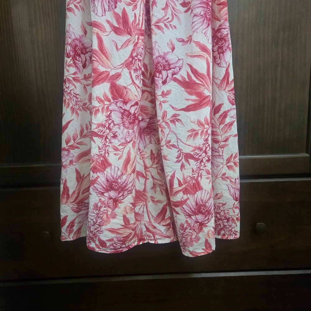 HM Pink Floral Toile Cotton Maxi Dress Tie Strap Womens Small V-Neck Summer - Picture 11 of 13